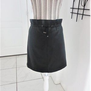 Like New H&M Faux Leather Jet Black Pencil Skirt Paper Bag Waist Sz 4 / S